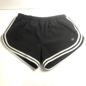champion running shorts size medium black white stripes back zip pocket